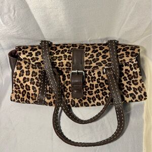 Carla Mancini Leopard Fur Print Brown Leather Women's shoulder Bag